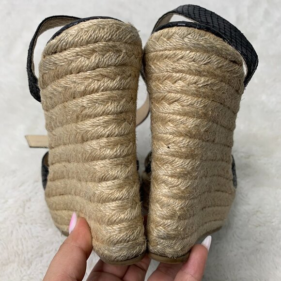 Jimmy Choo Women's Phoenix Black Embossed Straw Espadrille Wedges Size 42 - Picture 7 of 11